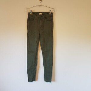 Mother Jeans Women's 25 High Waisted Looker Ankle Fray Military Green 1411-402